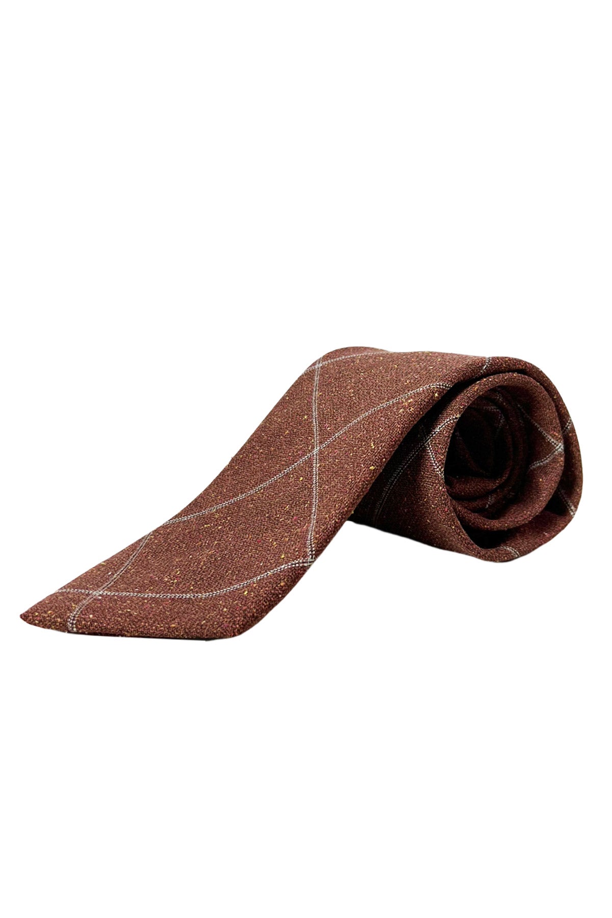 Cravatta uomo arancio a quadri  8cm da cerimonia elegante fresco lana super 120's e seta