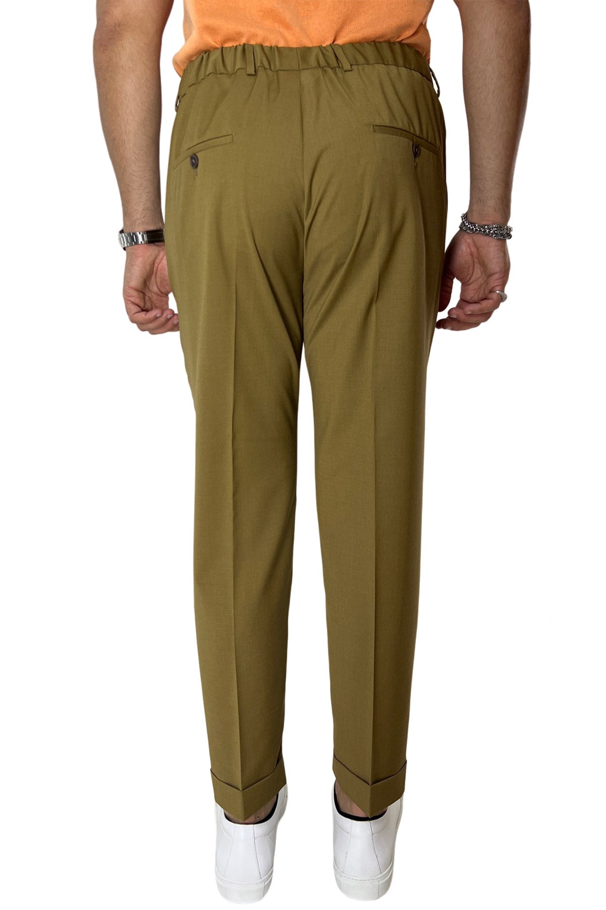 Pantalaccio da uomo cammello doppia pinces in misto fresco lana tasca america risvolto 4cm
