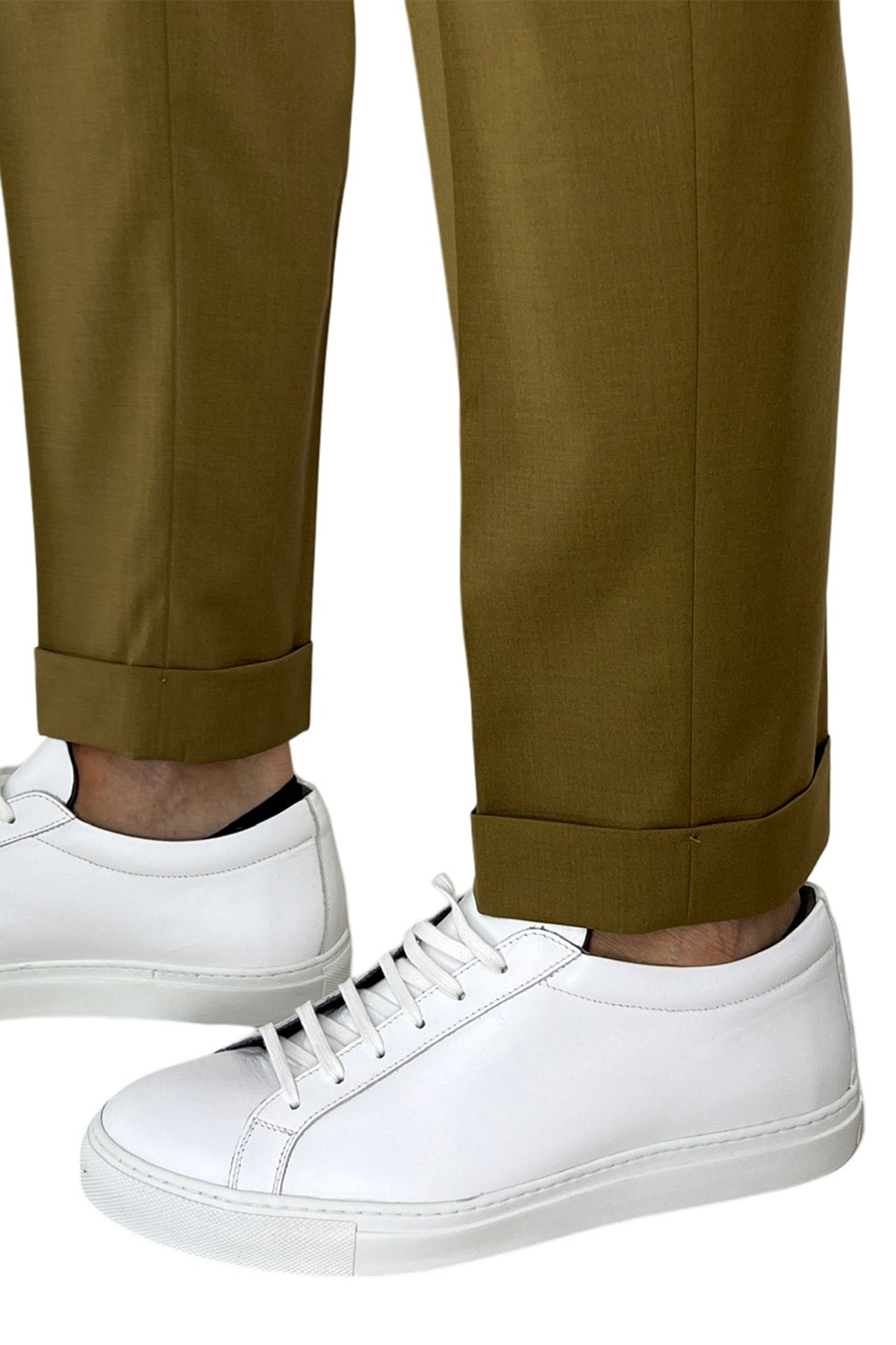 Pantalaccio da uomo cammello doppia pinces in misto fresco lana tasca america risvolto 4cm