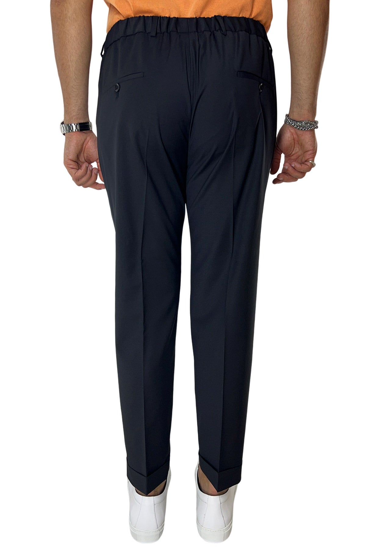 Pantalaccio da uomo Nero doppia pinces in misto fresco lana tasca america risvolto 4cm