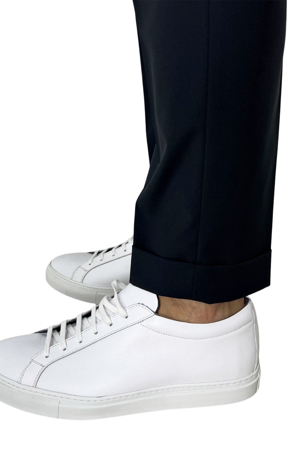 Pantalaccio da uomo Nero doppia pinces in misto fresco lana tasca america risvolto 4cm