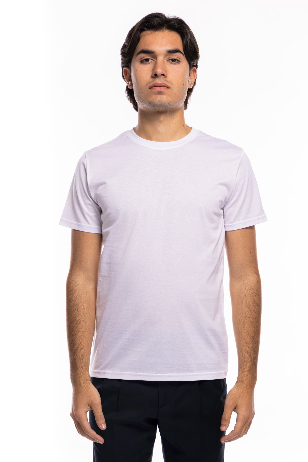 T-shirt da uomo filo di scozia Bianca 100% cotone slim fit tinta unita Made In Italy