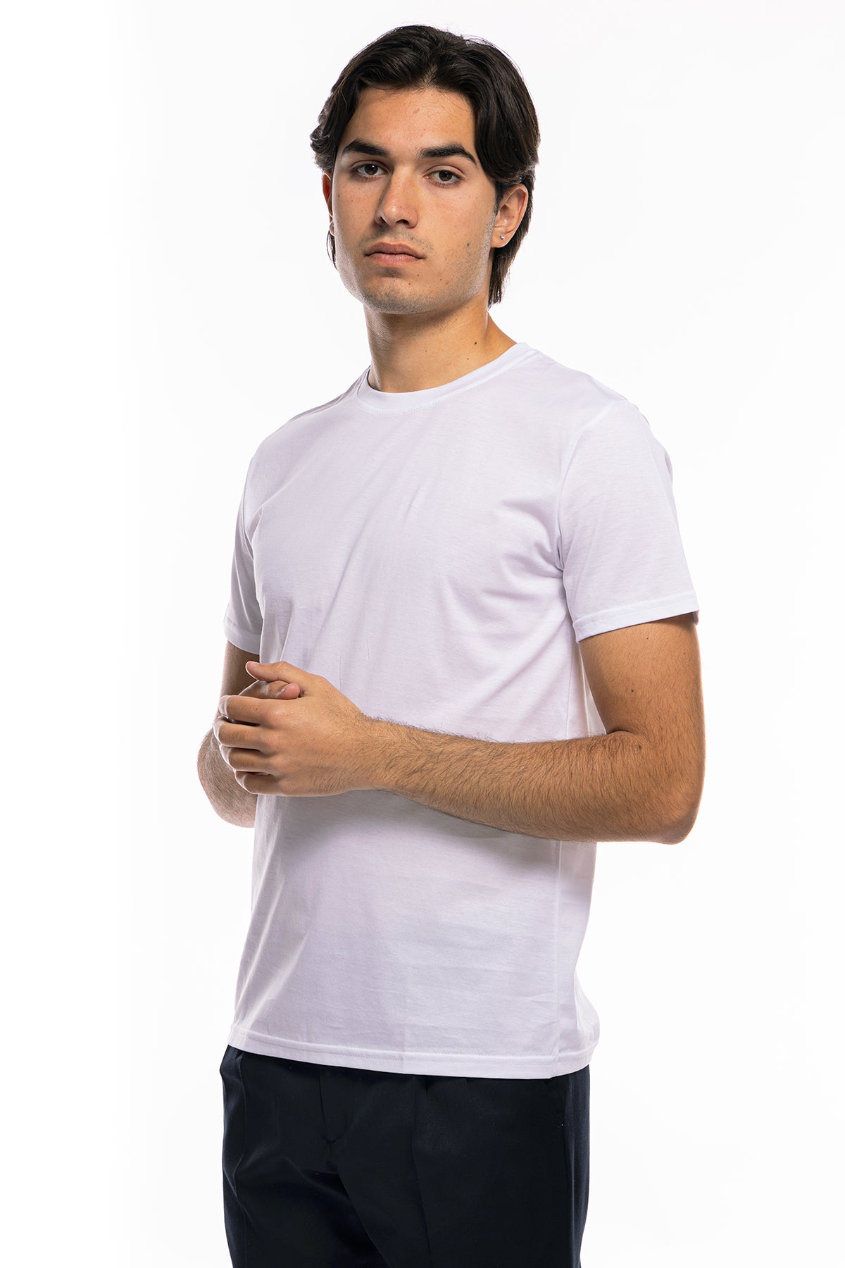 T-shirt da uomo filo di scozia Bianca 100% cotone slim fit tinta unita Made In Italy