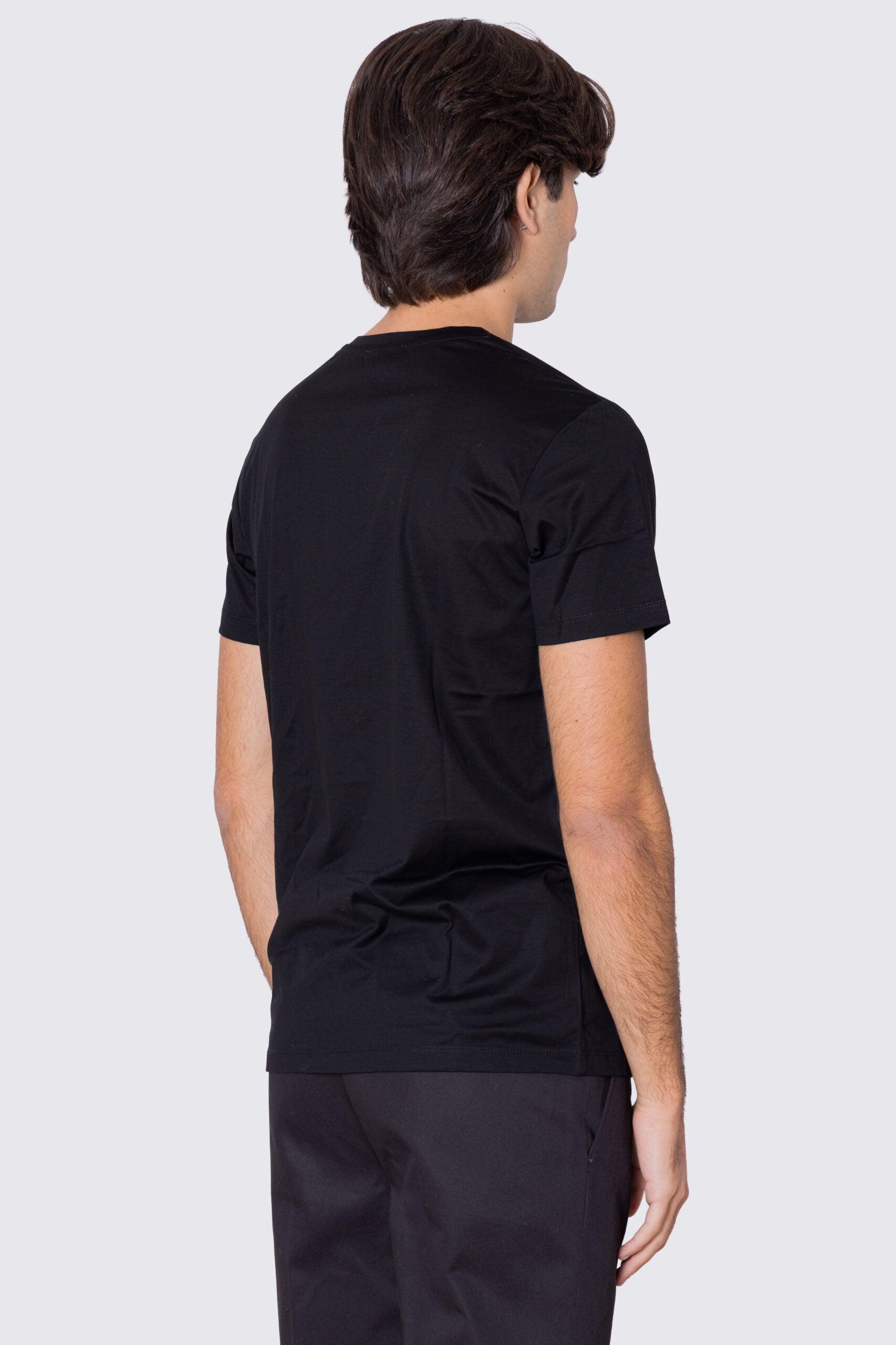 T-shirt da uomo filo di scozia nera 100% cotone slim fit tinta unita Made In Italy..