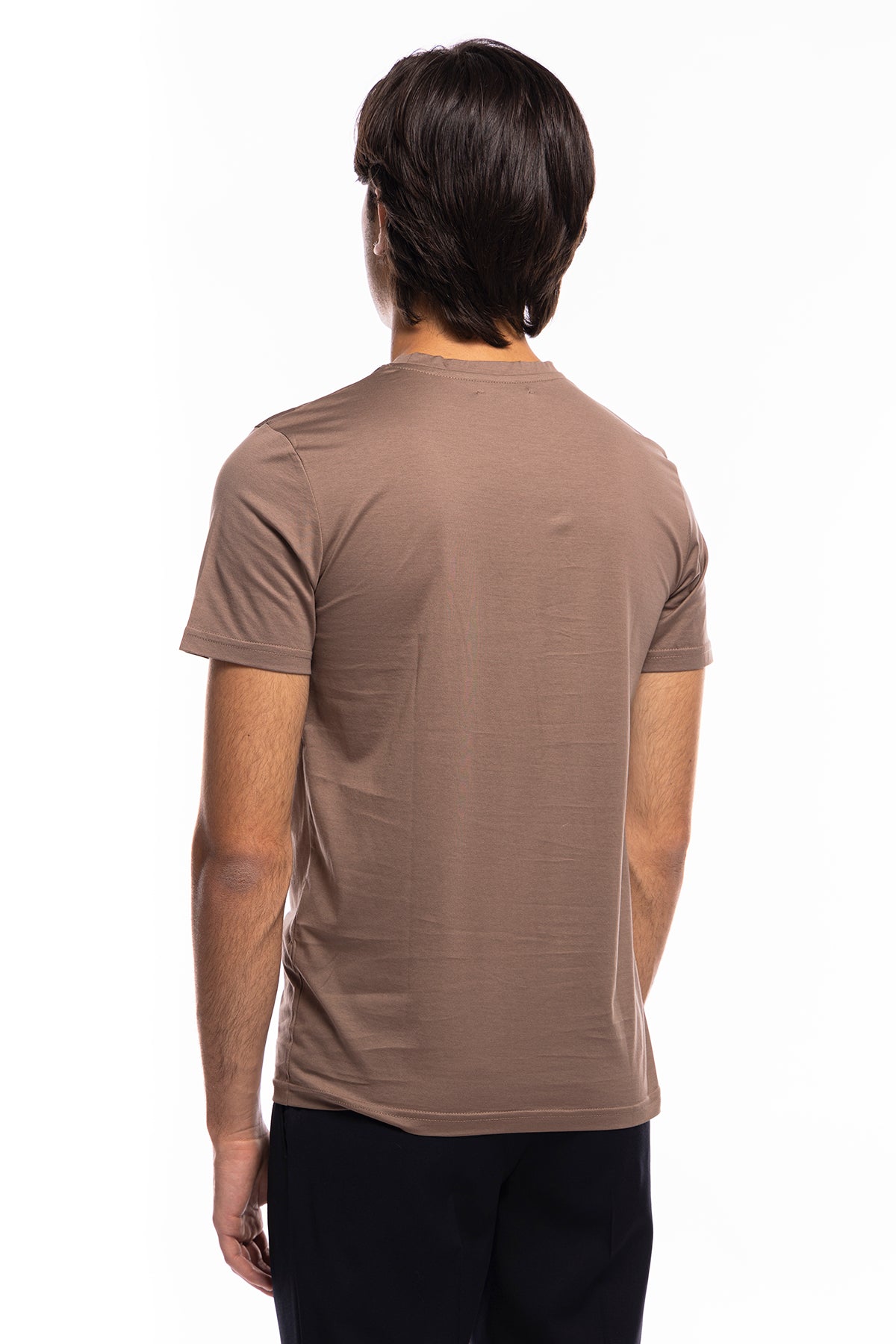 T-shirt da uomo filo di scozia Fango 100% cotone slim fit tinta unita Made In Italy..
