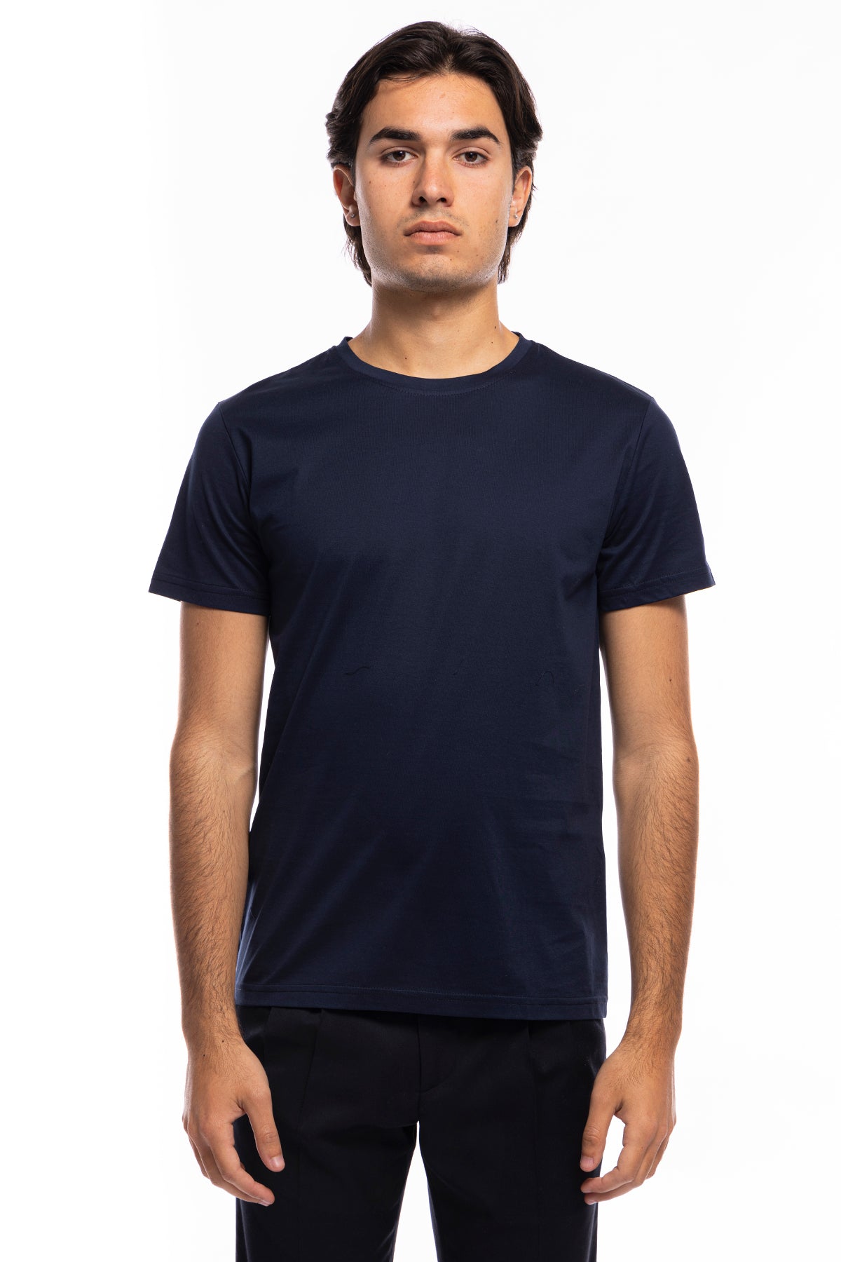 T-shirt da uomo filo di scozia Blu 100% cotone slim fit tinta unita Made In Italy