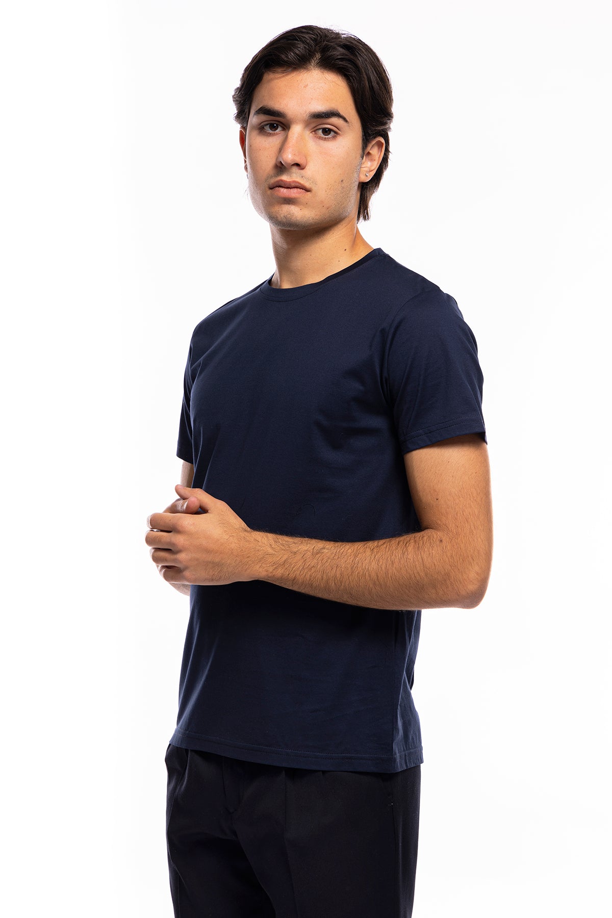 T-shirt da uomo filo di scozia Blu 100% cotone slim fit tinta unita Made In Italy