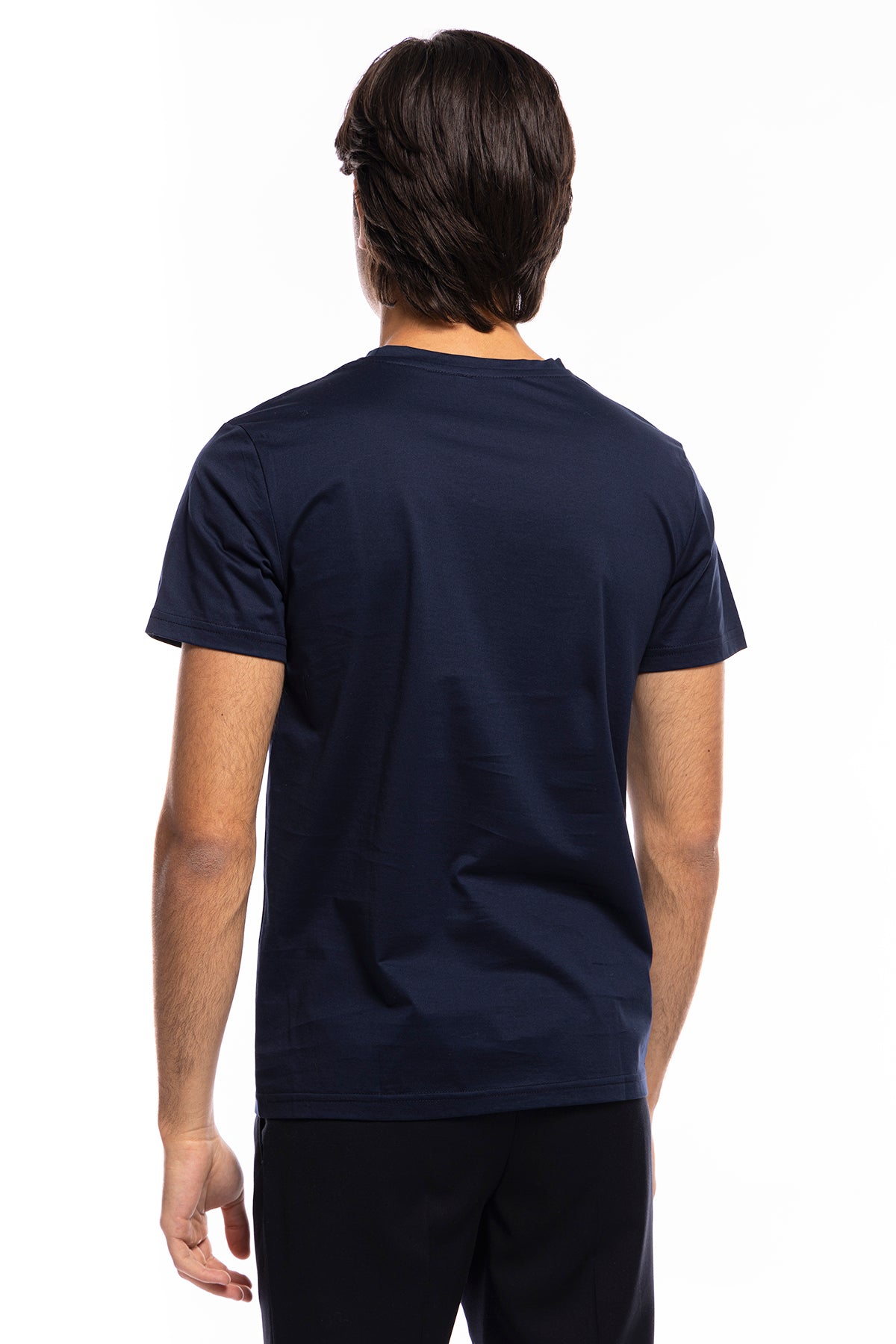 T-shirt da uomo filo di scozia Blu 100% cotone slim fit tinta unita Made In Italy