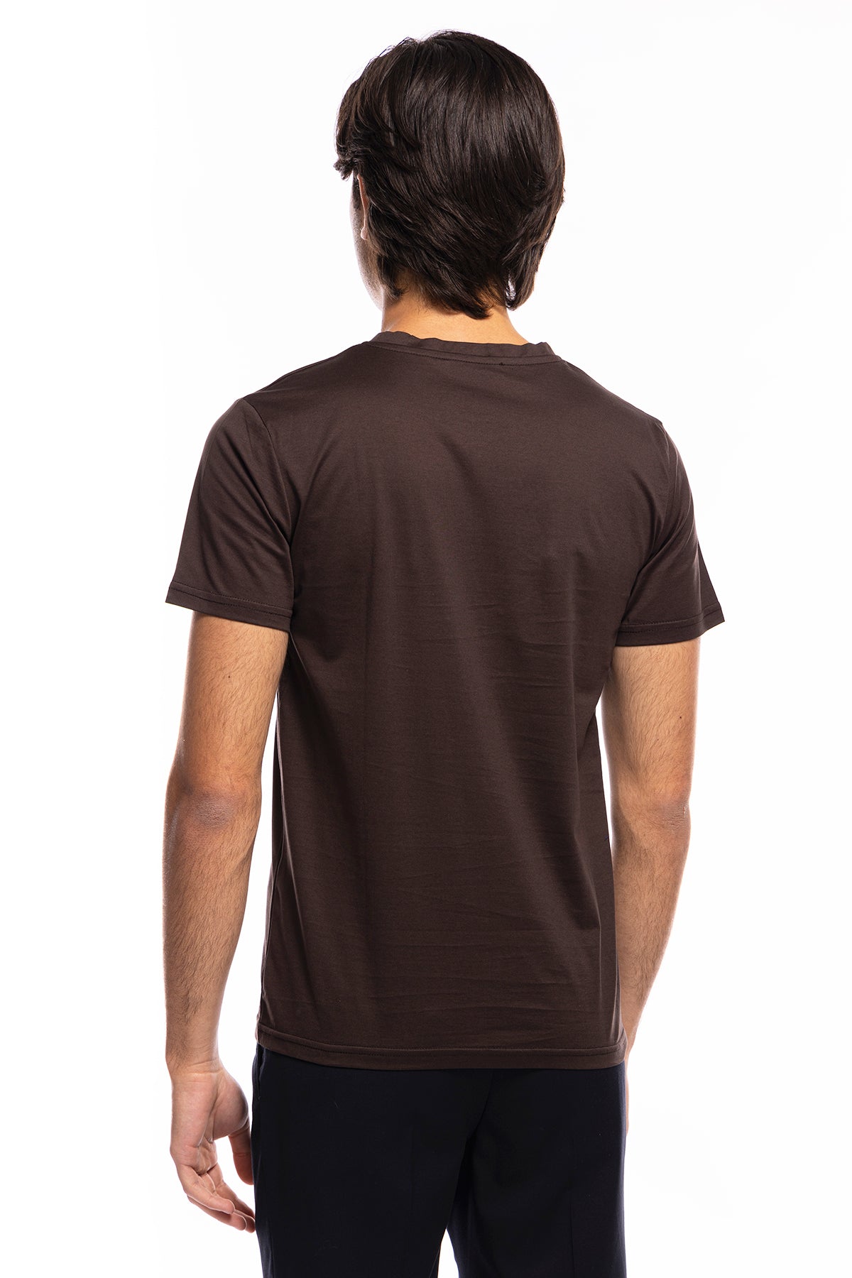 T-shirt da uomo filo di scozia marrone 100% cotone slim fit tinta unita Made In Italy