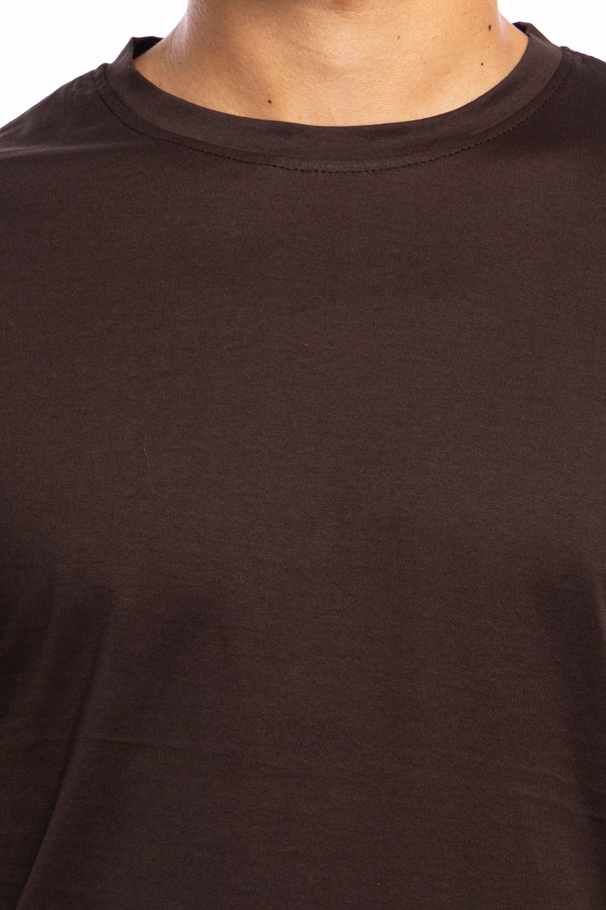T-shirt da uomo filo di scozia marrone 100% cotone slim fit tinta unita Made In Italy