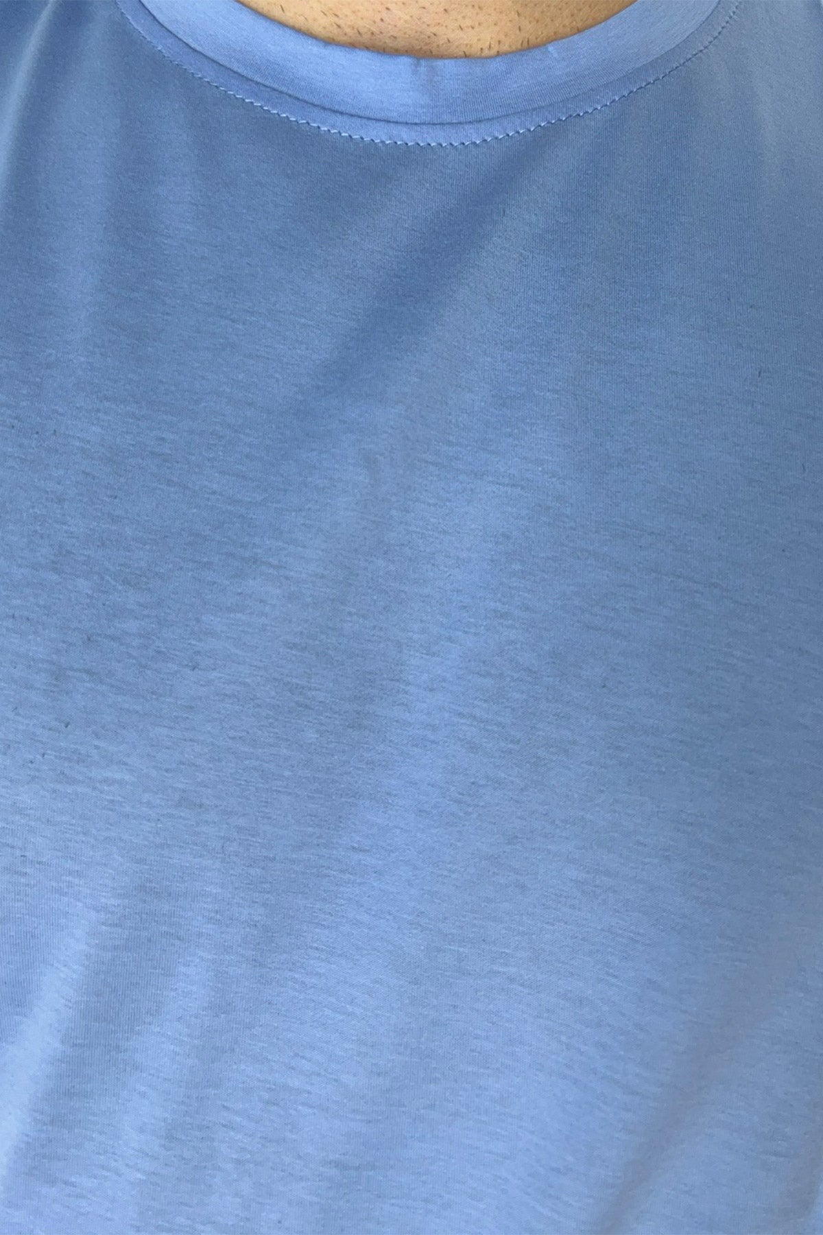 T-shirt da uomo filo di scozia celeste 100% cotone slim fit tinta unita Made In Italy