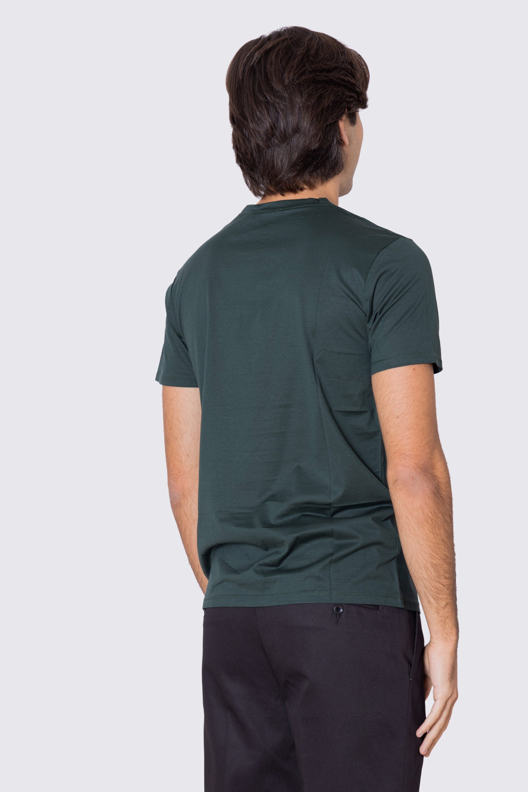 T-shirt da uomo filo di scozia Verde Bottiglia 100% cotone slim fit tinta unita Made In Italy