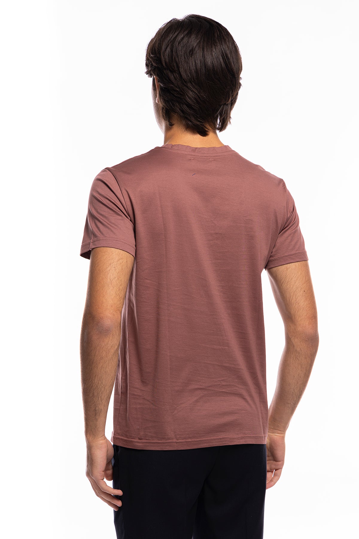 T-shirt da uomo filo di scozia rosa antico 100% cotone slim fit tinta unita Made In Italy