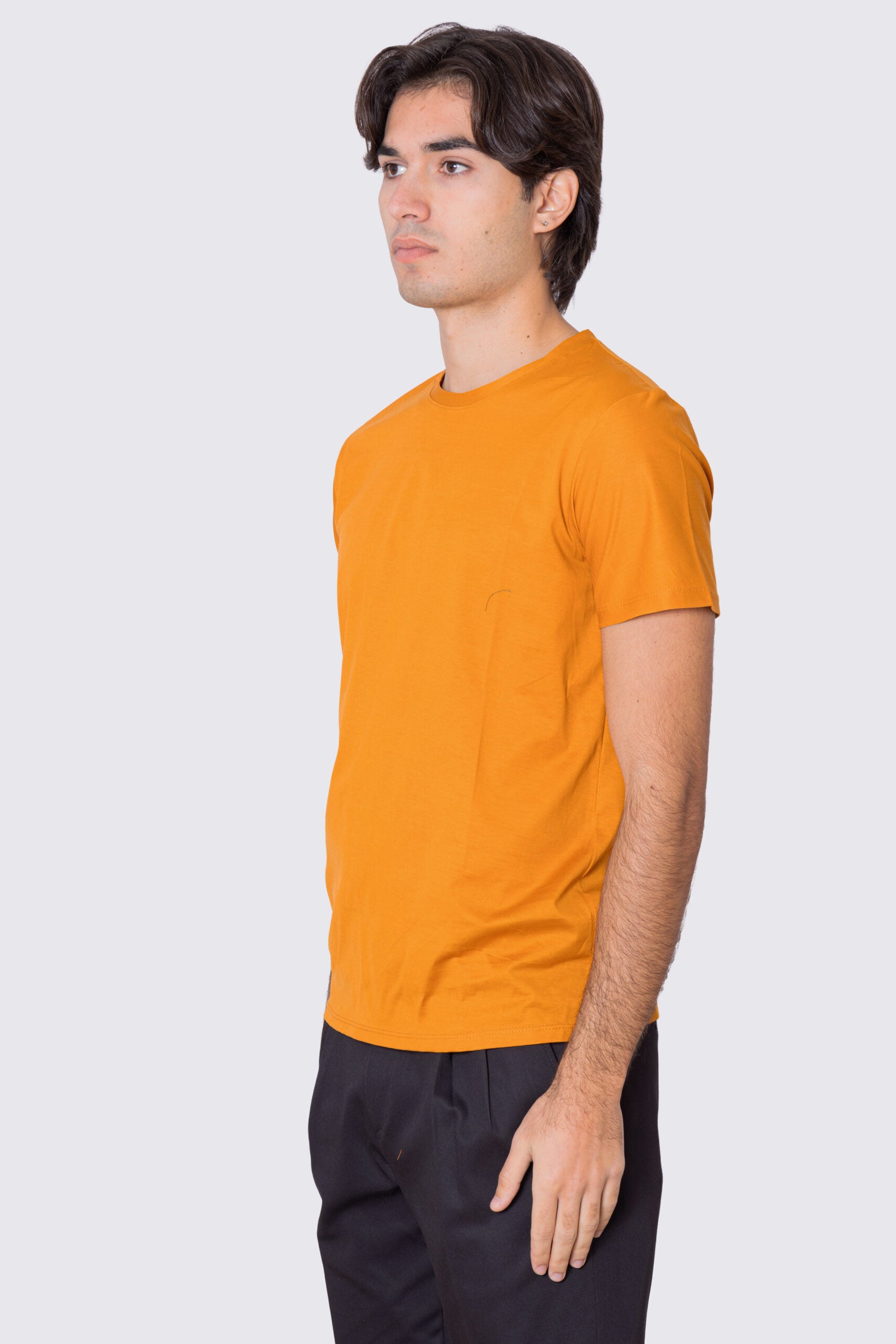 T-shirt da uomo filo di scozia arancio 100% cotone slim fit tinta unita Made In Italy.