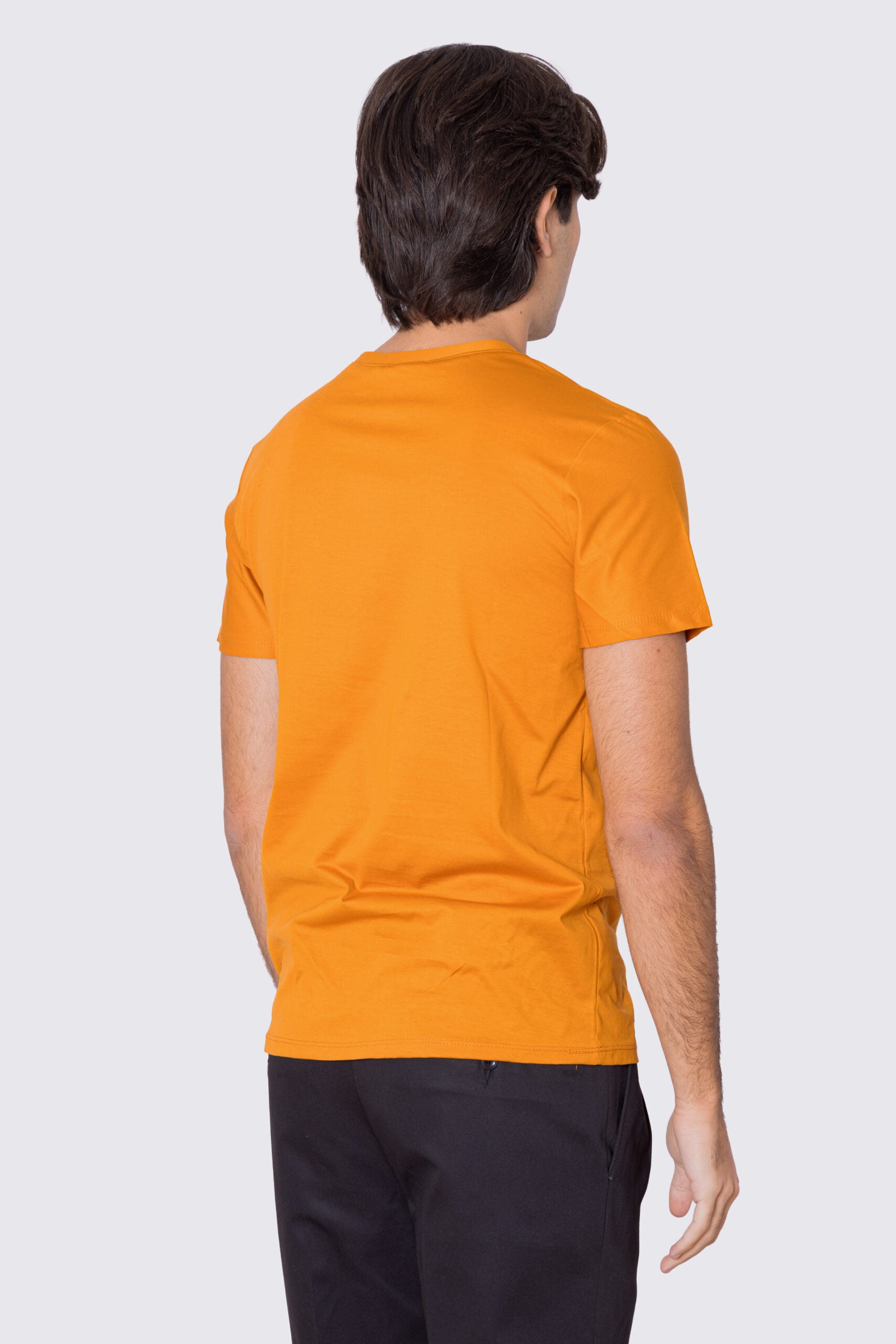 T-shirt da uomo filo di scozia arancio 100% cotone slim fit tinta unita Made In Italy.