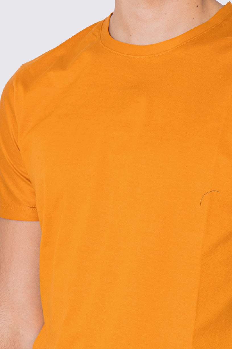 T-shirt da uomo filo di scozia arancio 100% cotone slim fit tinta unita Made In Italy.