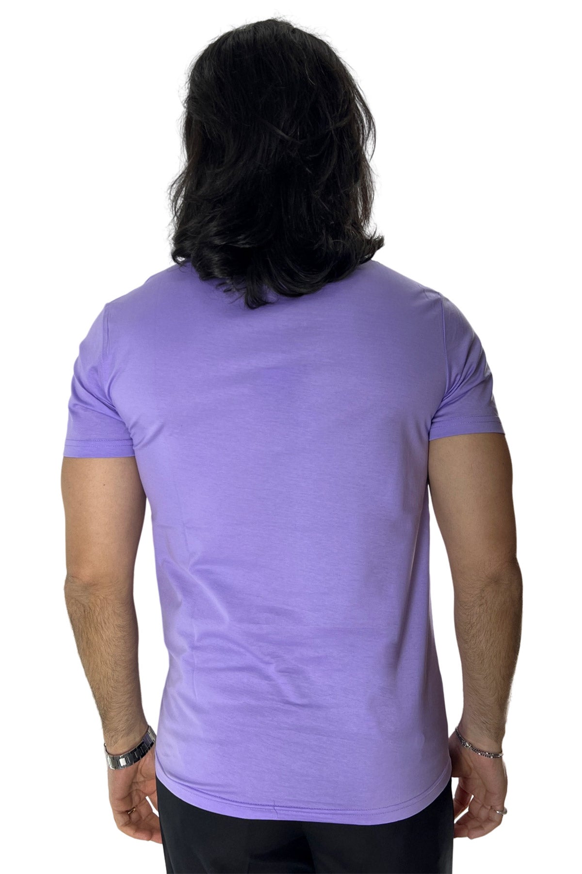 T-shirt da uomo filo di scozia lilla 100% cotone slim fit tinta unita Made In Italy