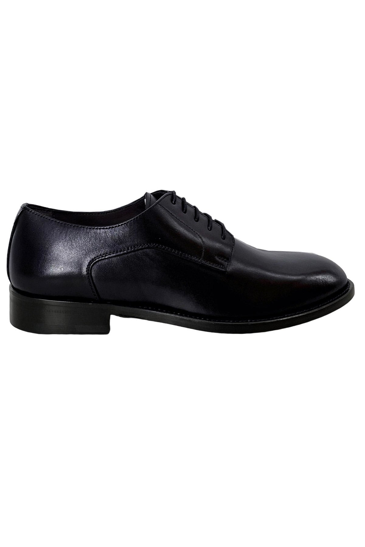 Scarpe stringate da uomo navy blu modello derby in vera pelle con chiusura lacci e suola in cuoio