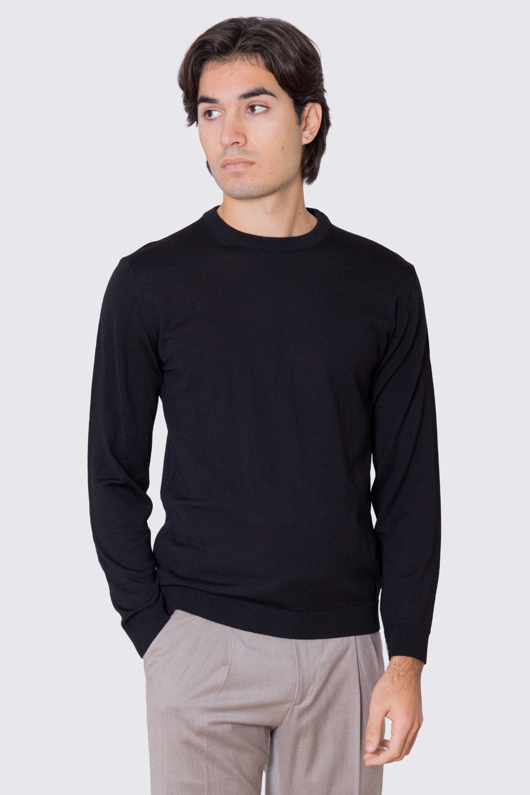 Maglioncino girocollo da uomo manica lunga in cotone 100% made in Italy