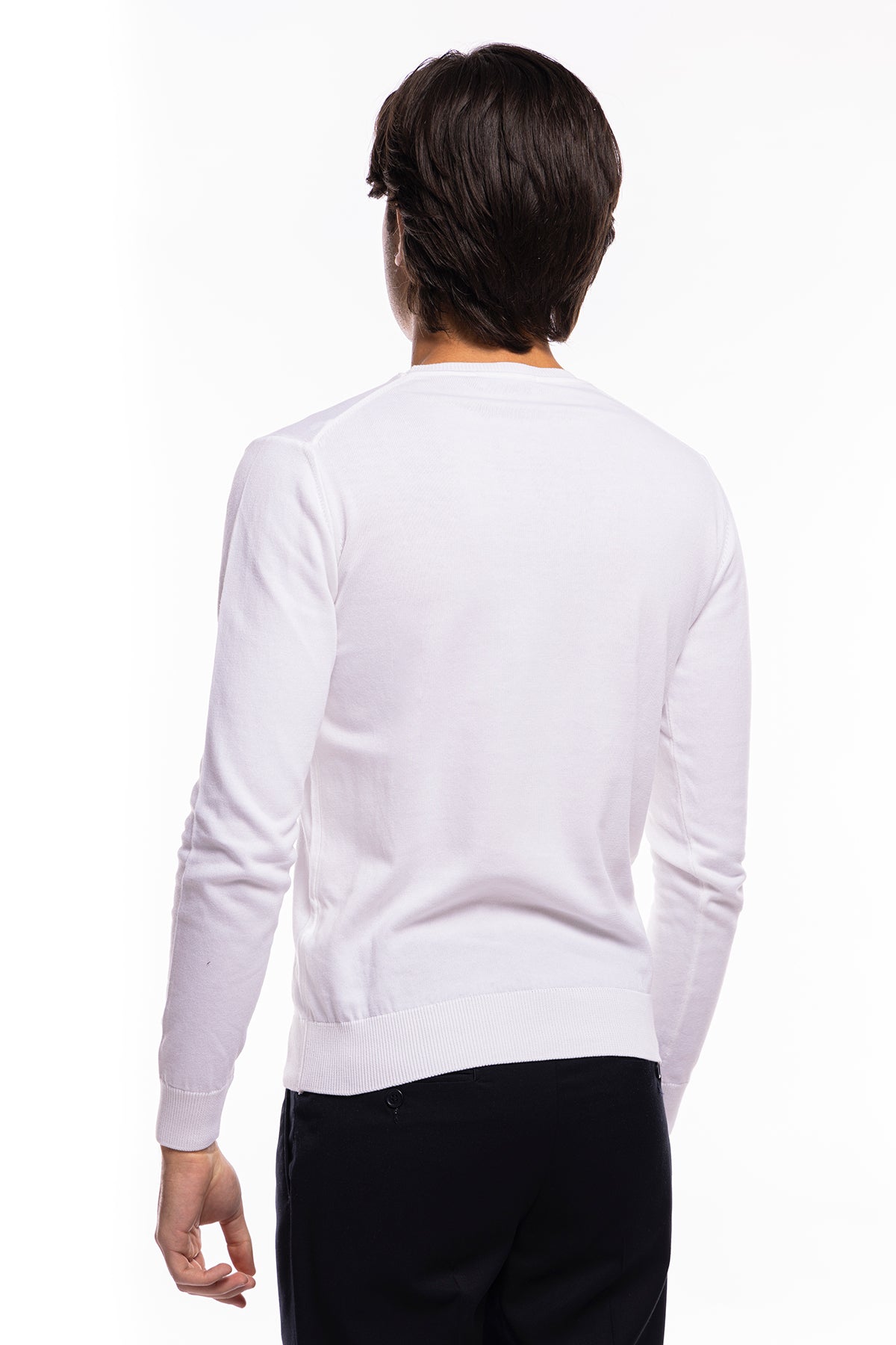 Maglioncino da uomo Bianco maniche lunghe 100% cotone di filo tinta unita