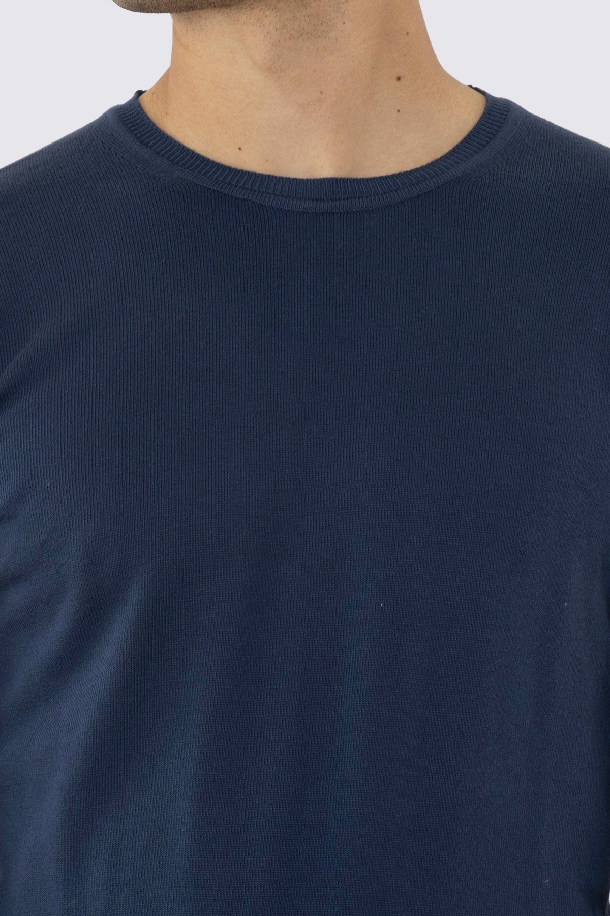 Maglioncino da uomo Navy blu maniche lunghe 100% cotone di filo tinta unita
