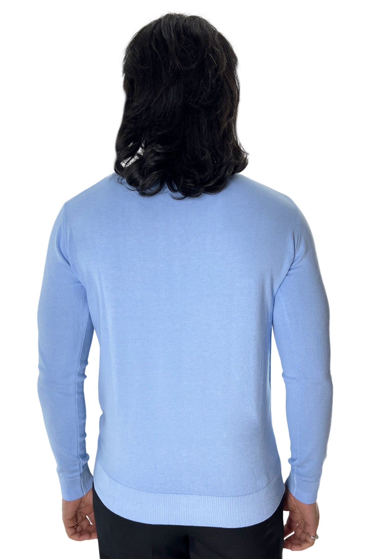 Maglioncino da uomo Celeste maniche lunghe 100% cotone di filo tinta unita finezza 12