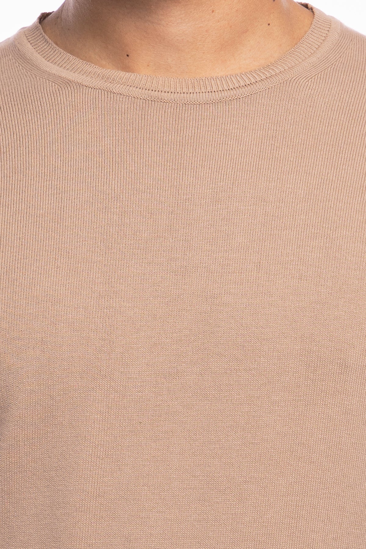 Maglioncino da uomo Beige maniche lunghe 100% cotone di filo tinta unita finezza 12