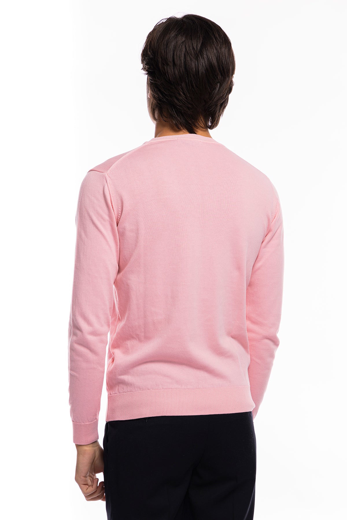 Maglioncino da uomo rosa maniche lunghe 100% cotone di filo tinta unita finezza 12