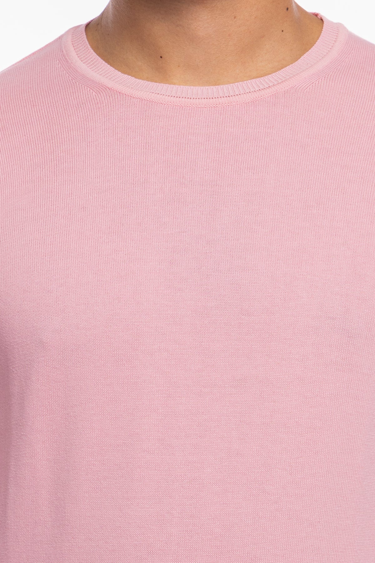 Maglioncino da uomo rosa maniche lunghe 100% cotone di filo tinta unita finezza 12