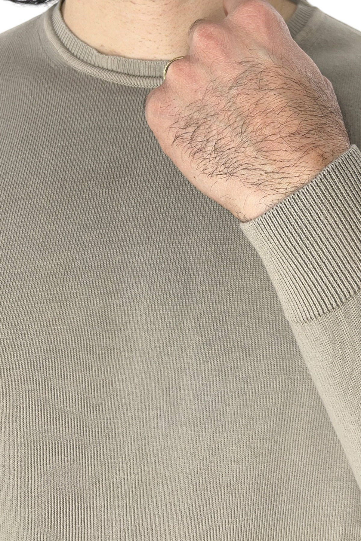 Maglioncino da uomo Tortora maniche lunghe 100% cotone di filo tinta unita finezza 12