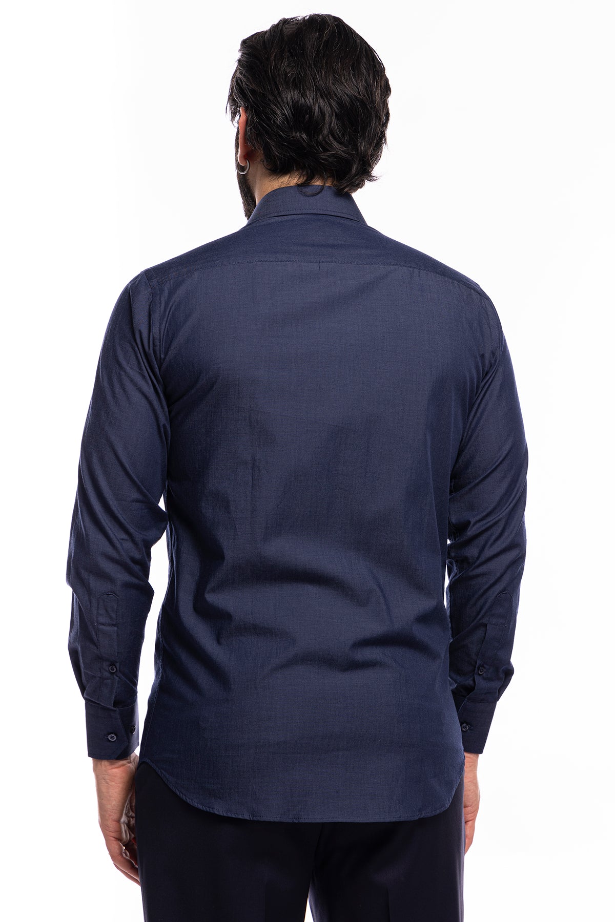 Camicia Uomo regular fit in cotone 100% denim scuro Collo semi francese