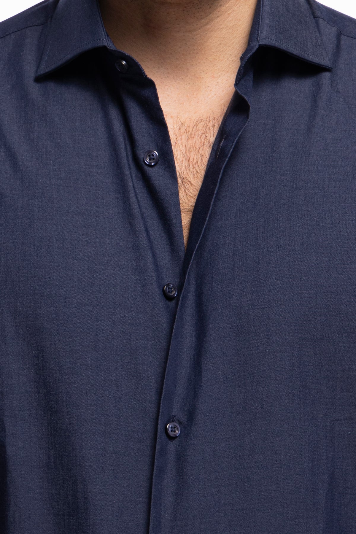 Camicia Uomo regular fit in cotone 100% denim scuro Collo semi francese
