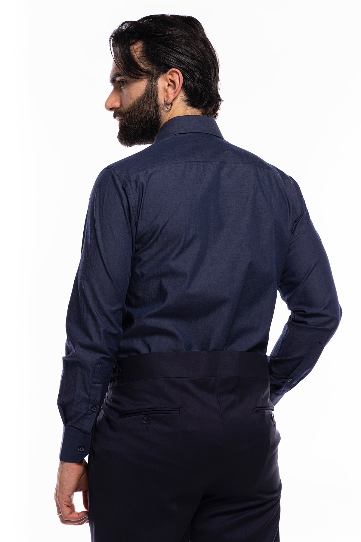 Camicia Uomo regular fit in cotone 100% denim scuro Collo semi francese