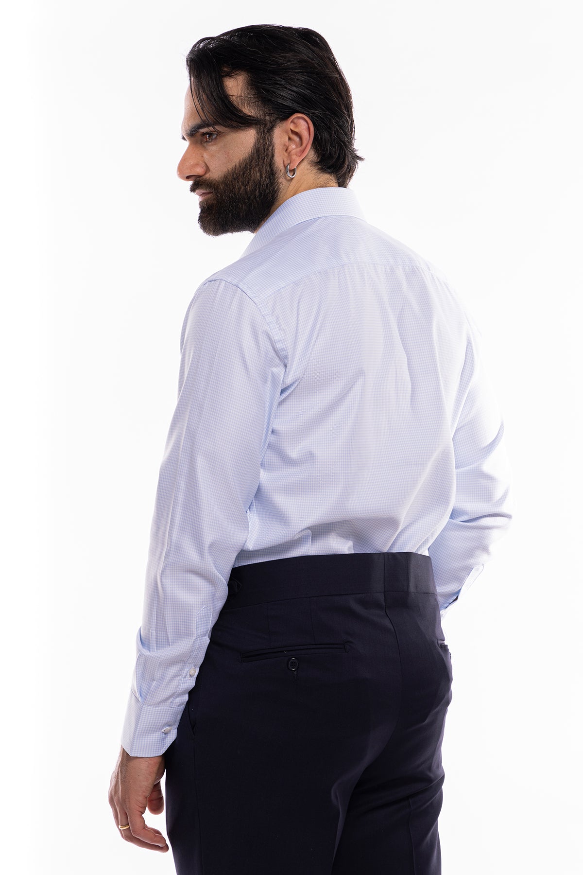 Camicia Uomo regular fit in cotone 100% fantasia pied de poule celeste Collo semi francese