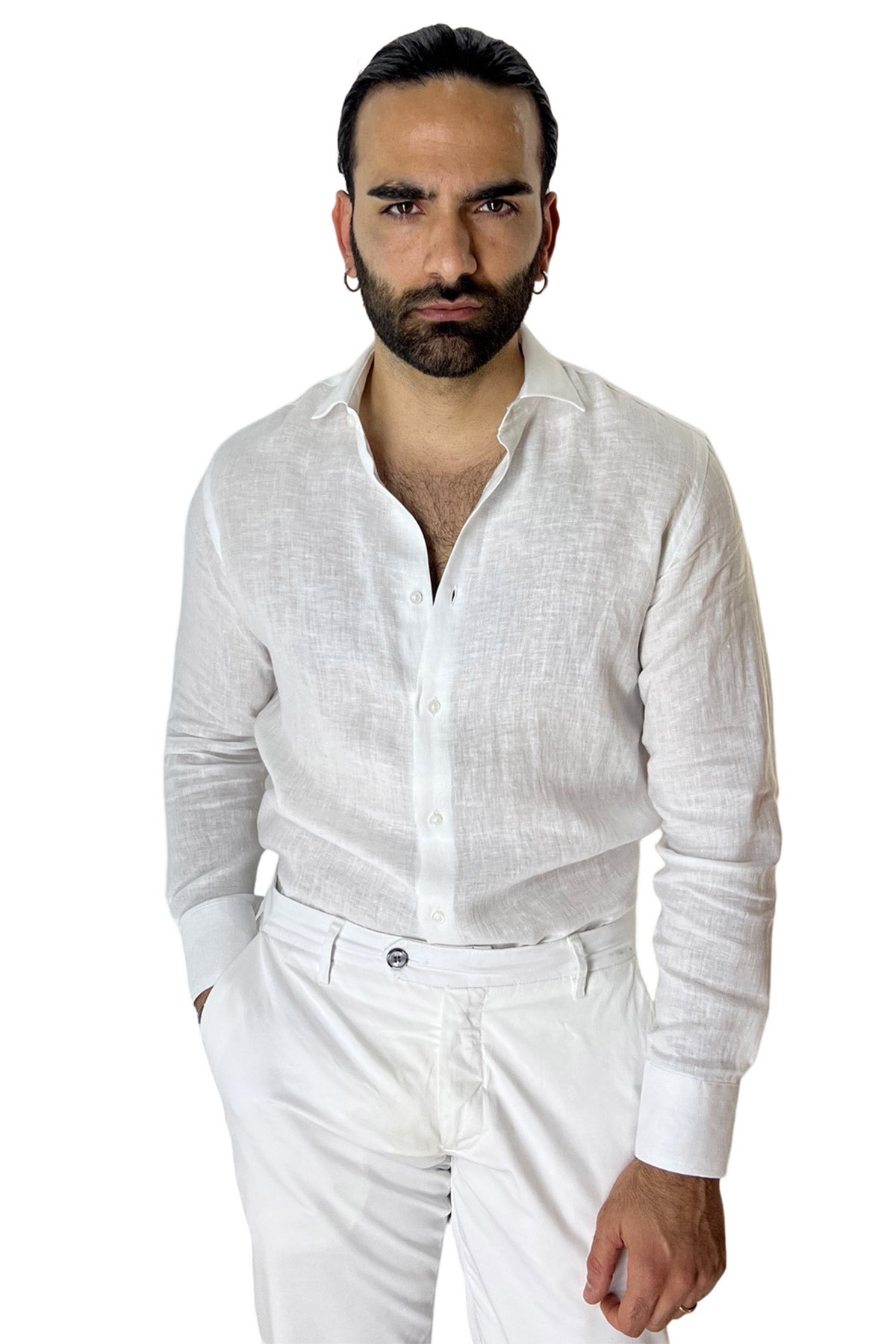 Camicia Uomo regular Fit 100% Lino Tinta unita made in italy collo semi francese morbido