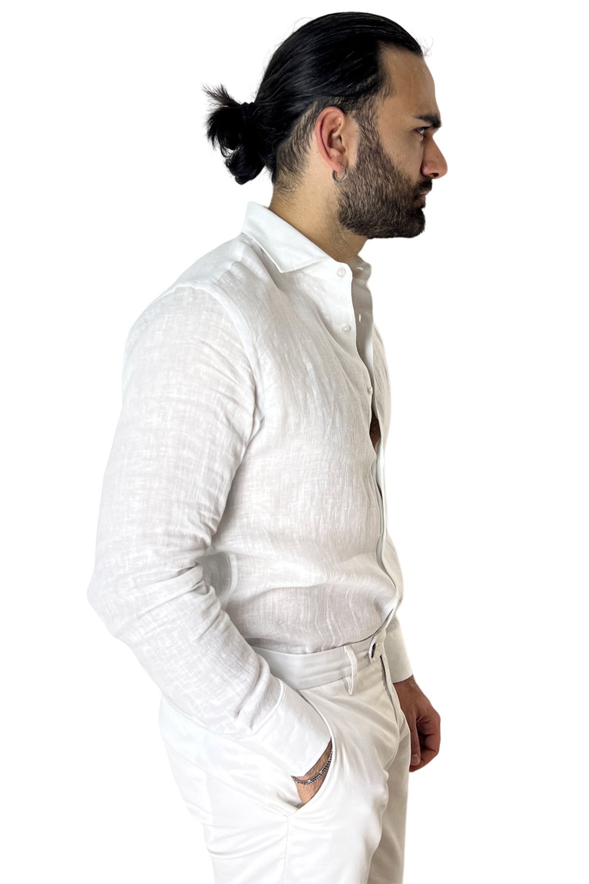 Camicia Uomo regular Fit 100% Lino Tinta unita made in italy collo semi francese morbido