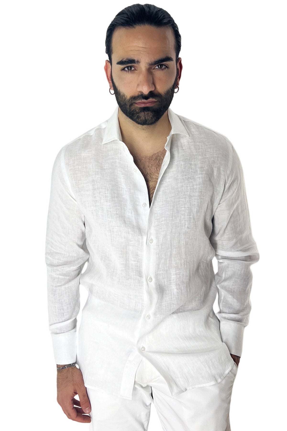 Camicia Uomo regular Fit 100% Lino Tinta unita made in italy collo semi francese morbido
