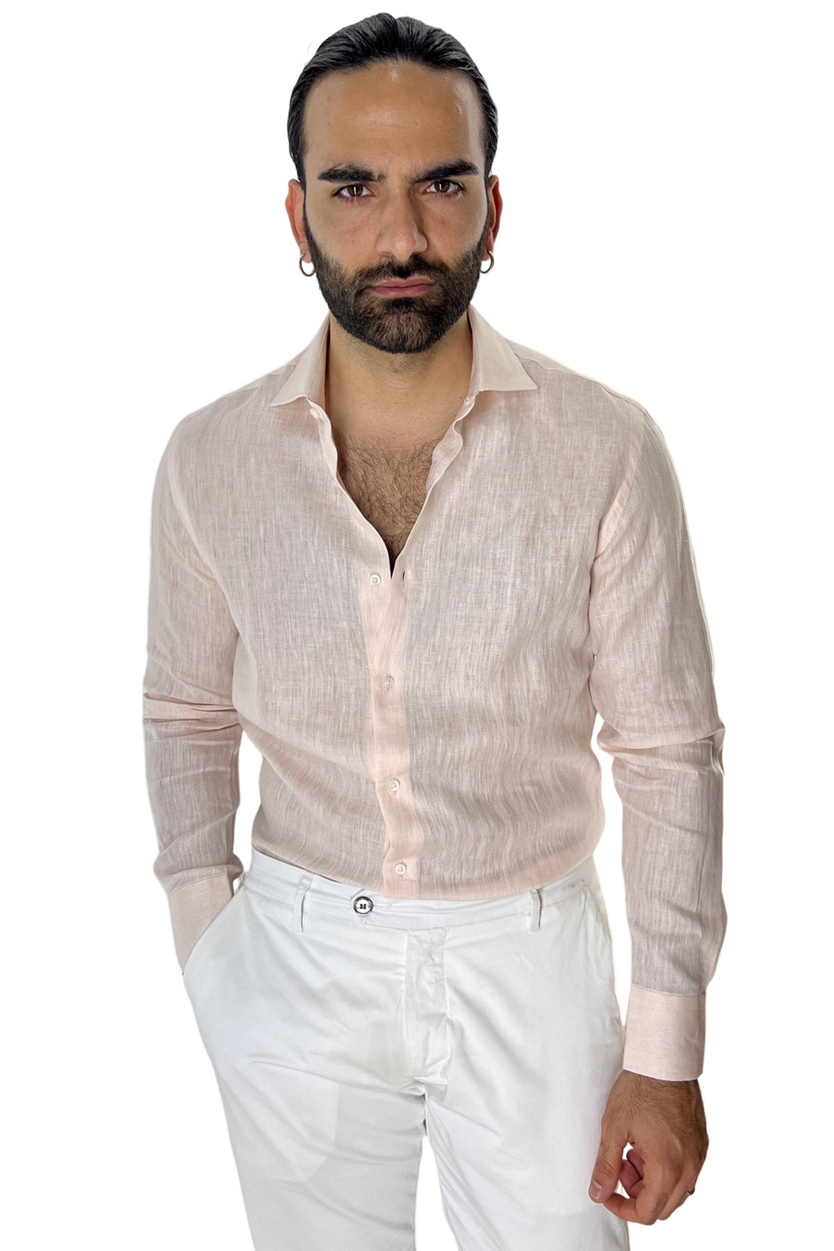 Camicia Uomo regular Fit 100% Lino Tinta unita  collo semi francese morbido made in italy