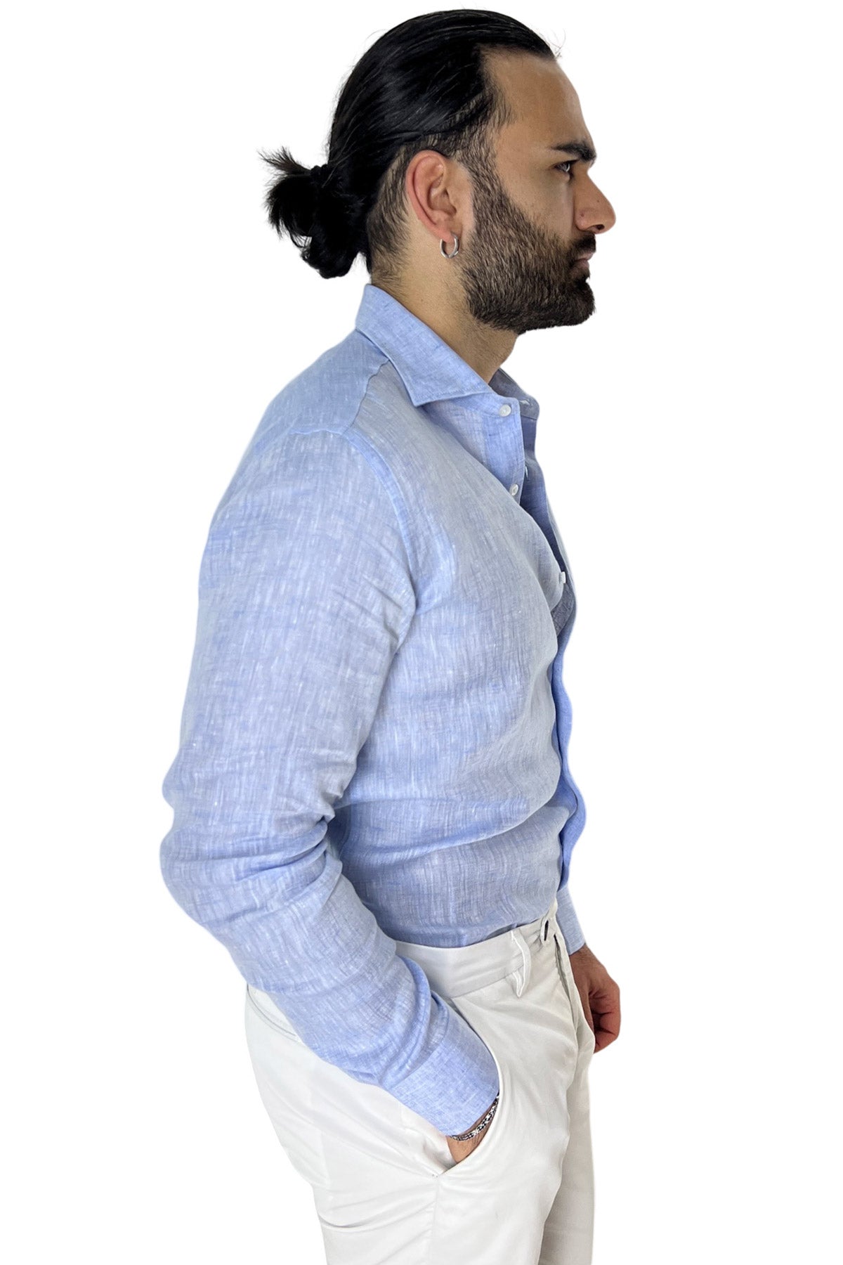 Camicia Uomo regular Fit 100% Lino effetto melange collo semi francese morbido made in italy