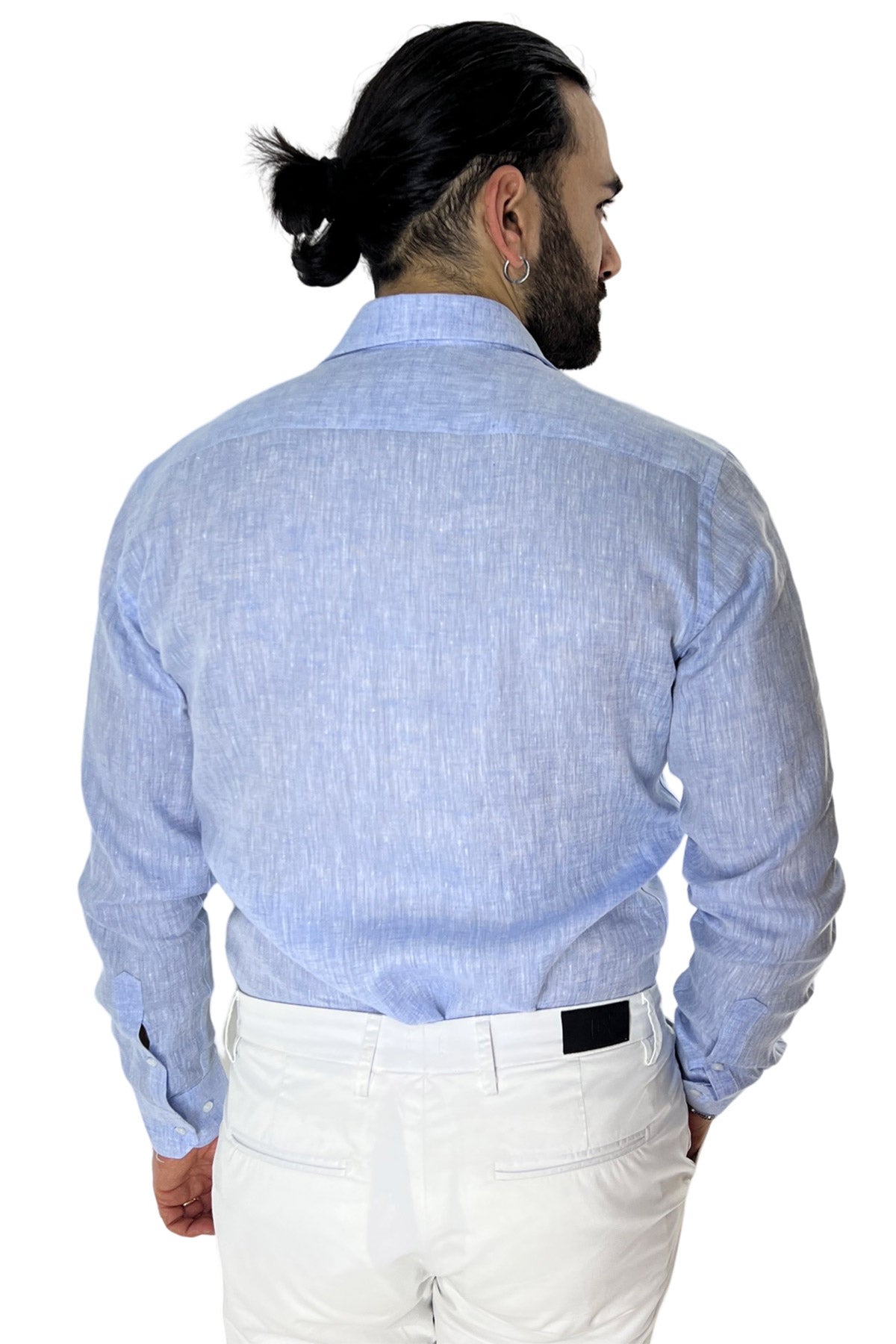 Camicia Uomo regular Fit 100% Lino effetto melange collo semi francese morbido made in italy