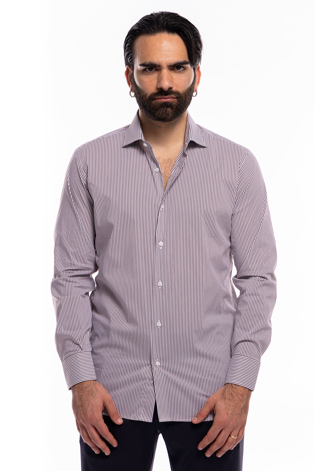 Camicia Uomo riga larga cotone elasticizzato collo semi francese Regular Fit made in italy
