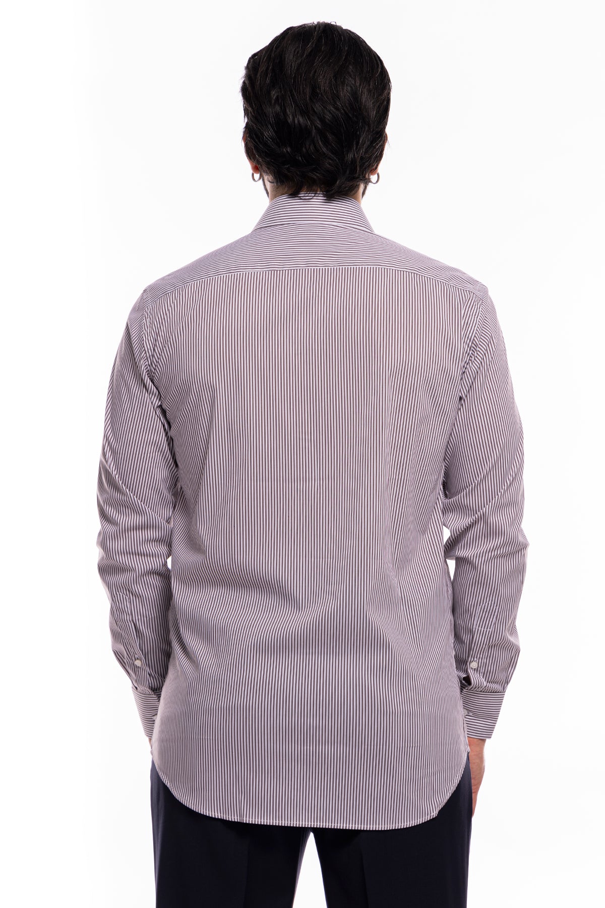Camicia Uomo riga larga cotone elasticizzato collo semi francese Regular Fit made in italy