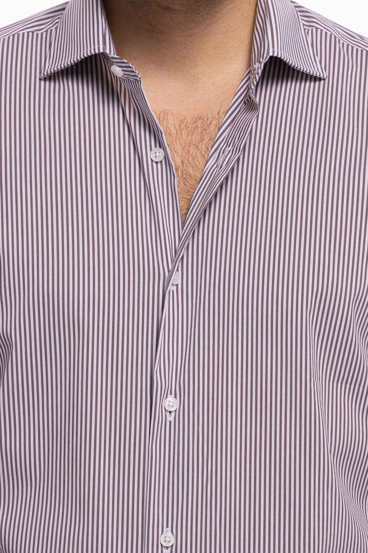 Camicia Uomo riga larga cotone elasticizzato collo semi francese Regular Fit made in italy