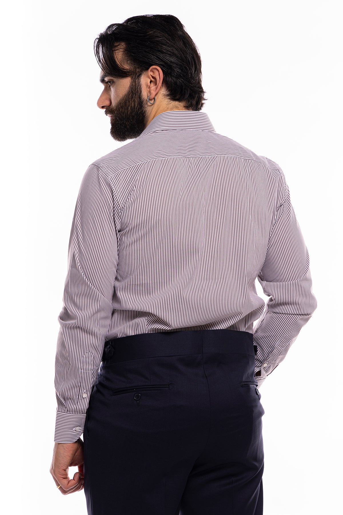 Camicia Uomo riga larga cotone elasticizzato collo semi francese Regular Fit made in italy