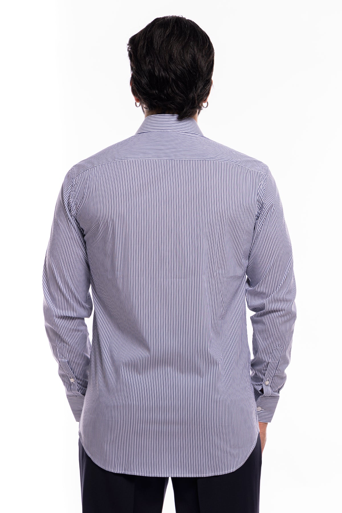 Camicia Uomo riga larga cotone elasticizzato collo semi francese Regular Fit made in italy