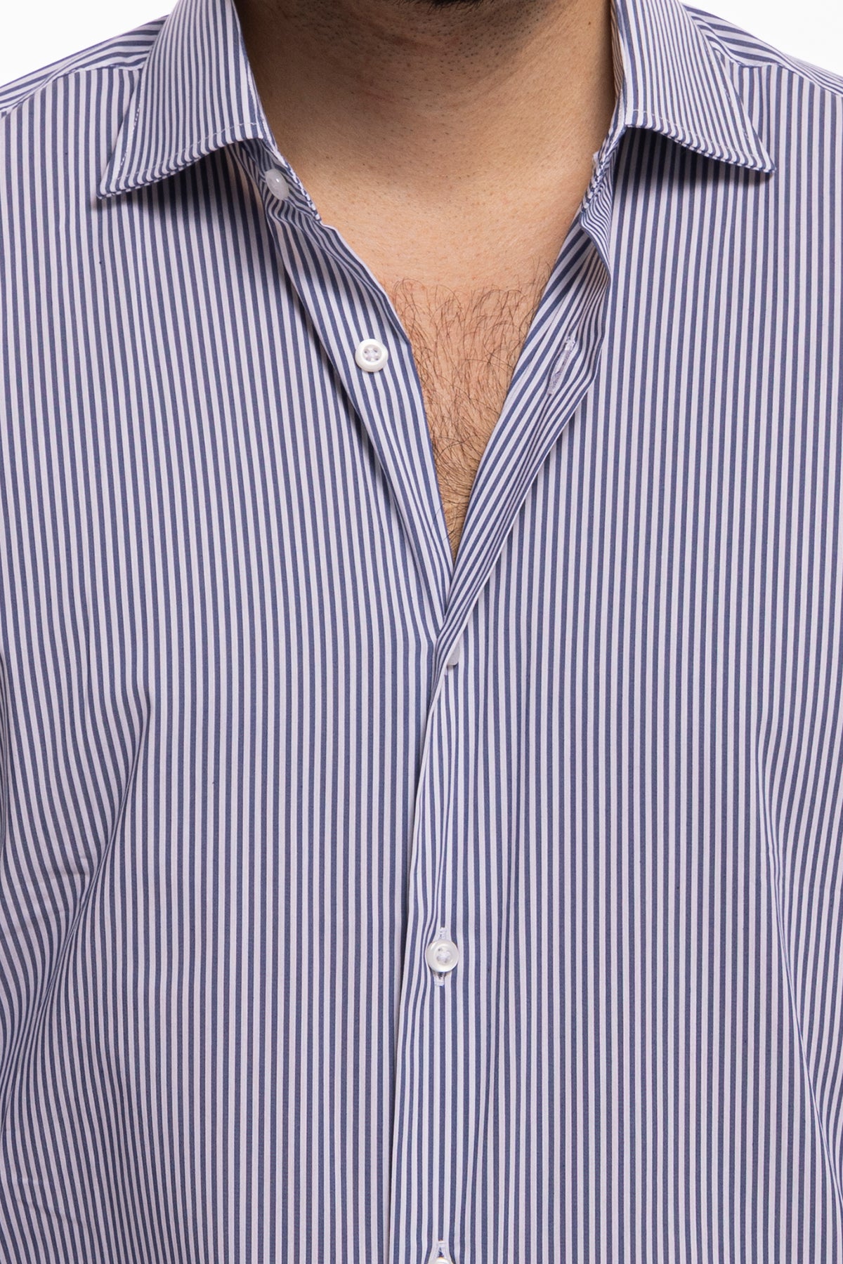 Camicia Uomo riga larga cotone elasticizzato collo semi francese Regular Fit made in italy