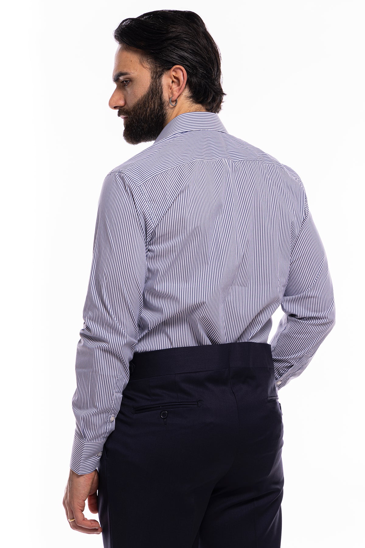 Camicia Uomo riga larga cotone elasticizzato collo semi francese Regular Fit made in italy