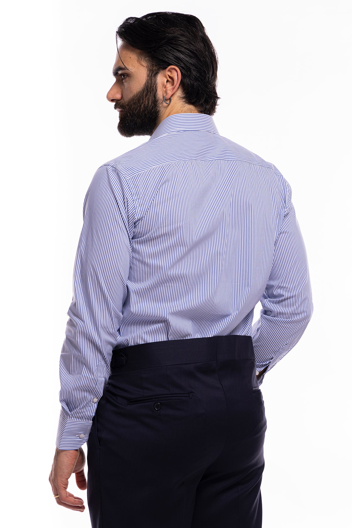 Camicia Uomo riga larga cotone elasticizzato collo semi francese Regular Fit made in italy