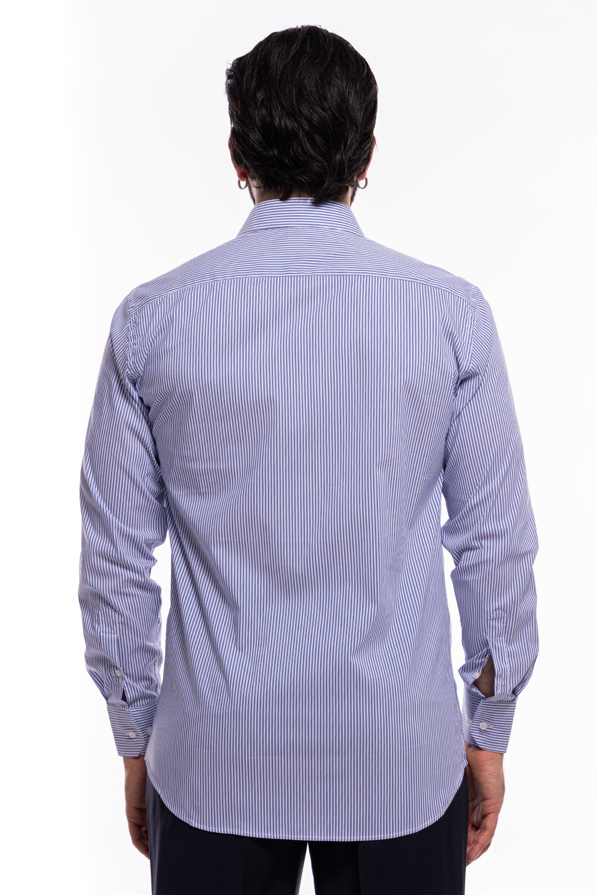 Camicia Uomo riga larga cotone elasticizzato collo semi francese Regular Fit made in italy