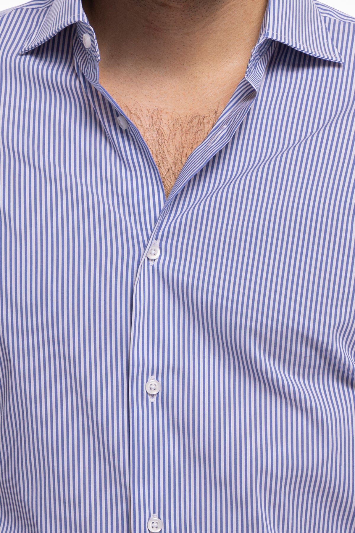 Camicia Uomo riga larga cotone elasticizzato collo semi francese Regular Fit made in italy